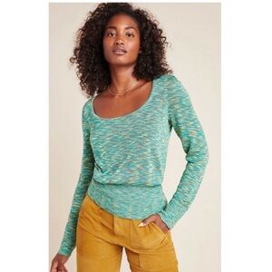 Anthropologie turquoise  and Yellow heathered scoop neck  Long Sleeve Top